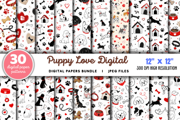 Download Puppy Love Digital Paper Bundle - Digital paper bundle Collection