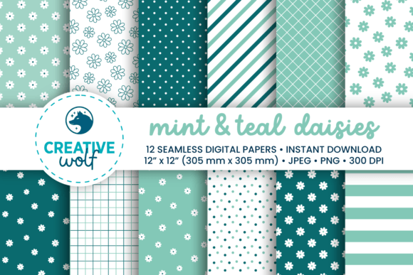 Download Mint and Teal Daisies Digital Paper Pack - Daisies Collection