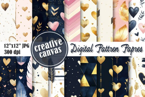 Download Cute Heart &amp; Love Digital Paper Bundle - Digital paper bundle Collection